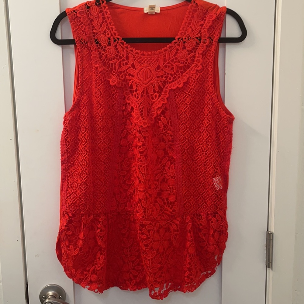 Anthropology Rich Red Laced Tank Top Blouse